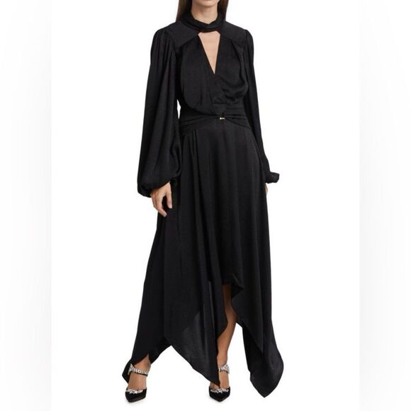 🔥ACLER luxury brand black Kerrison Draped Jersey long sleeve Maxi Dress size 2 - Picture 1 of 13